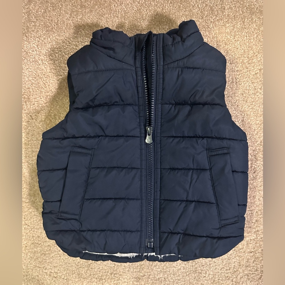 Baby Gap Sherpa Lined Puffer Vest Toddler Boys Size 12-18M, Navy Blue